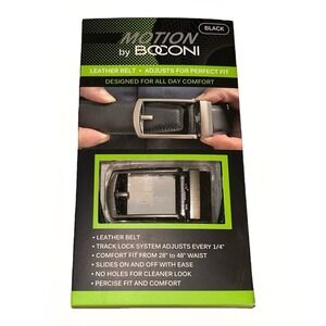 Boconi Motion Mens Black Leather Ratchet Belt Track Lock Adjustable 28-48 Waist
